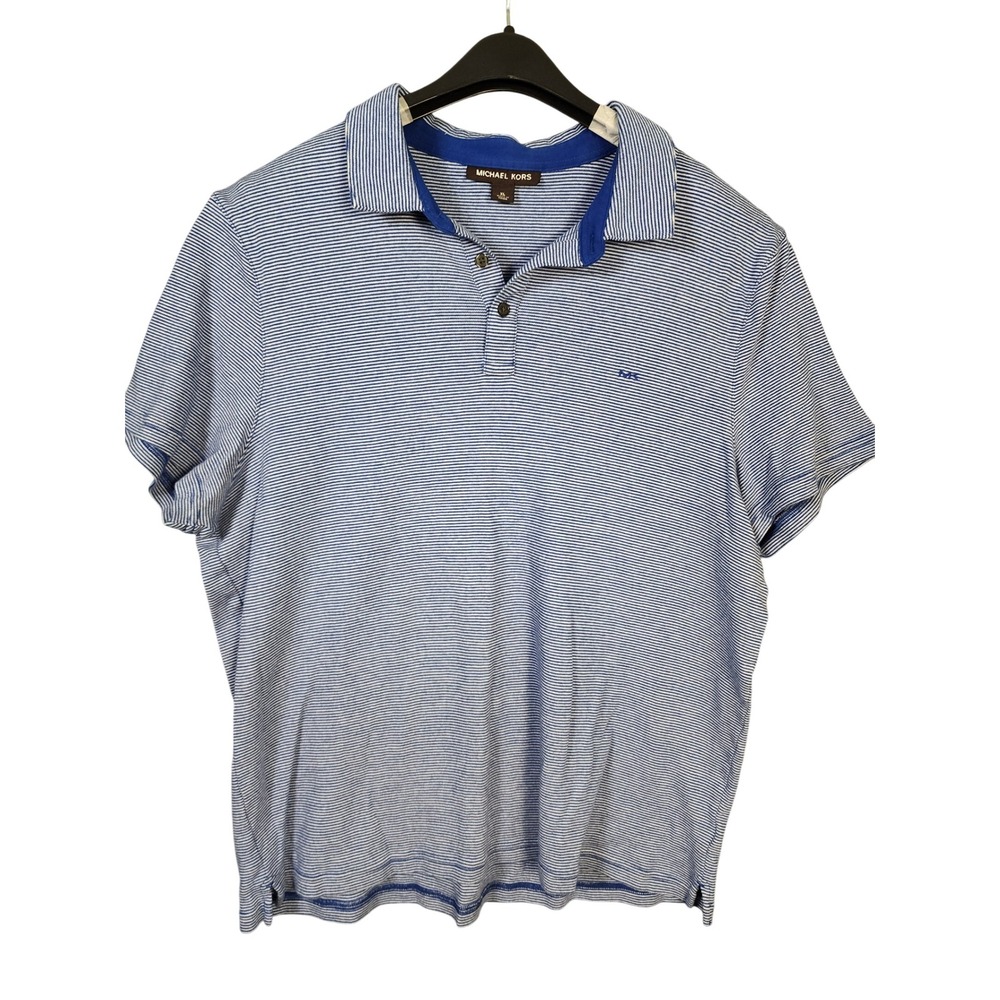 Michael Kors Men's Polo Shirt‎ XL Blue Striped Short Sleeve Casual Top
